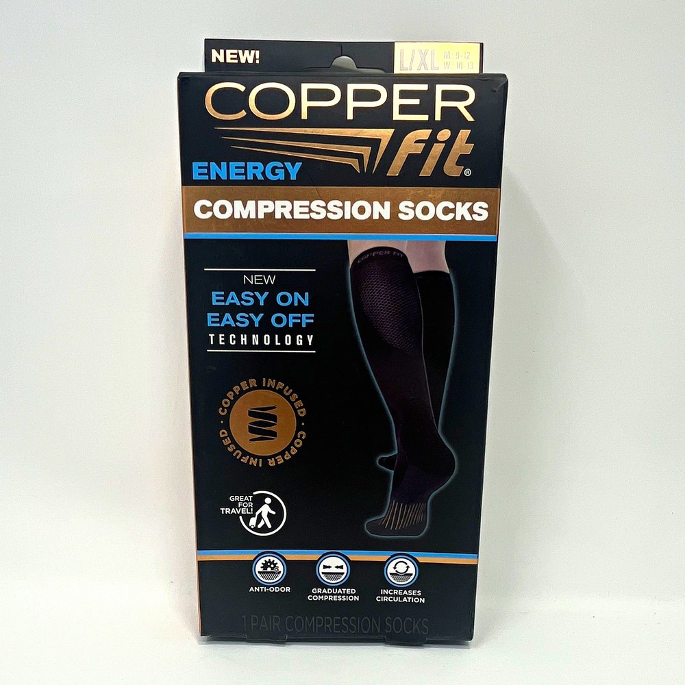 Copper Fit Energy Compression Socks Graduated Anti-Odor Black L/XL 1 Pair